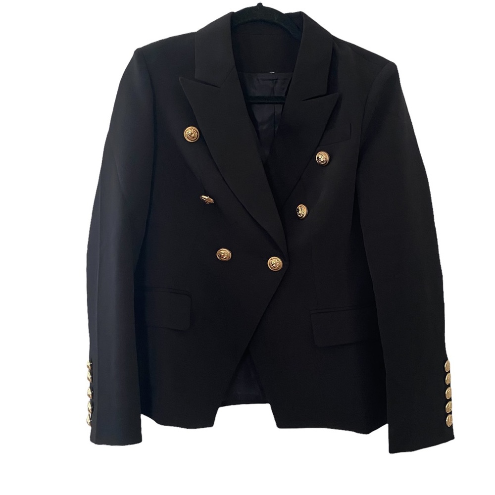 Love and Labels Gold Button Double-Breasted Blazer - Black, Gold, Size L